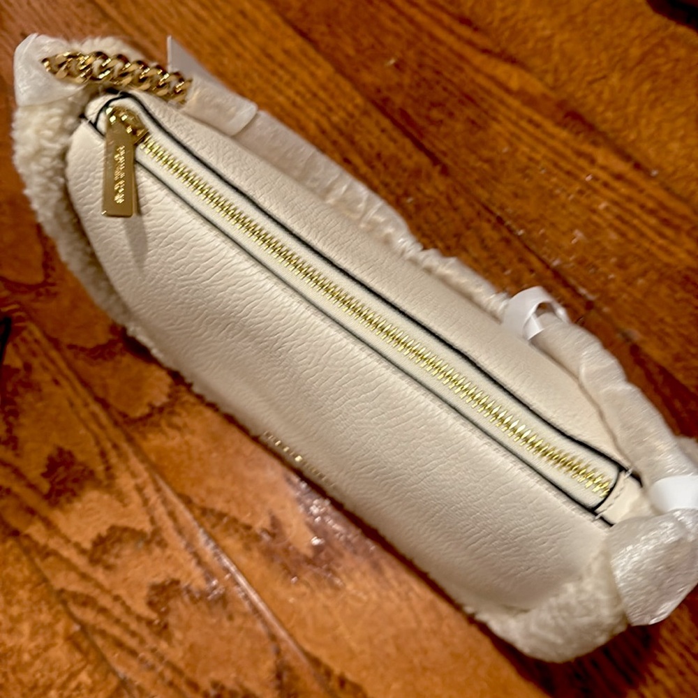 Michael Kors Carmela MD Leather Shearling Pouchette Crossbody Bag(Natural) - Picture 6 of 9